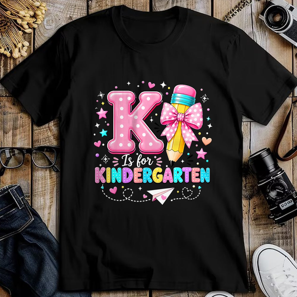 Best Teacher Shirt, Funny Teacher UnisexT-Shirt/Hoodie/Sweatshirt HLT00 - K is for Kindergarten Teacher Coquette Bow Back to School T-Shirt