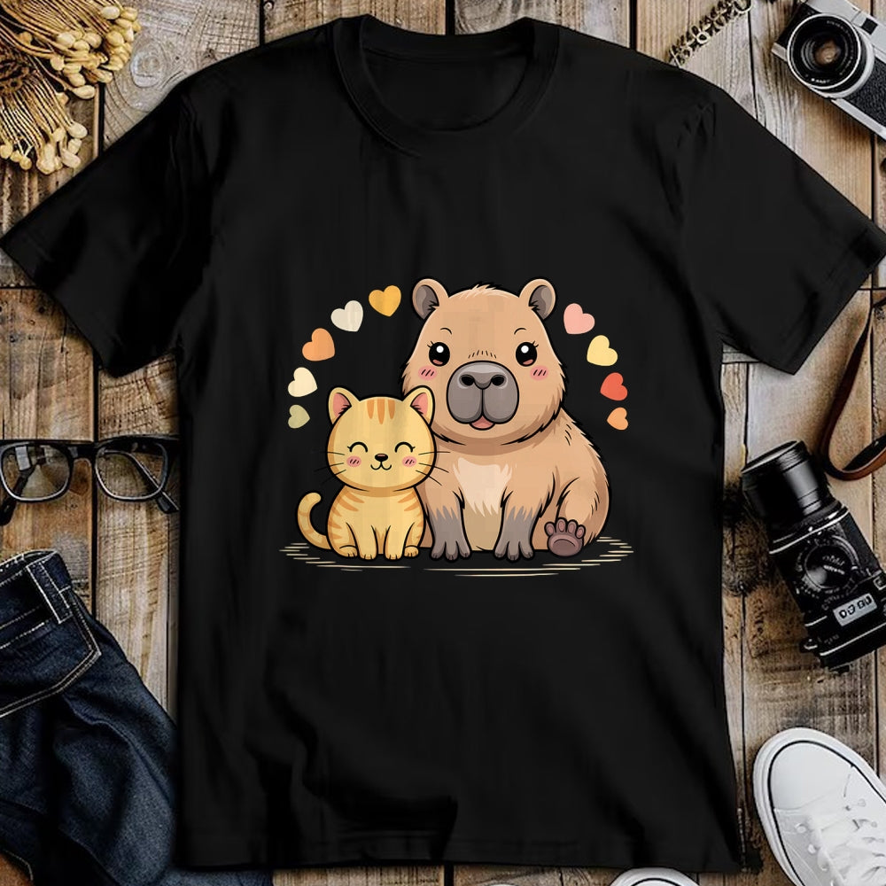 Cute Capybara Shirt, Funny Capybara Unisex T-Shirt/Hoodie/Sweatshirt HLT00 - Cute Cat and Capybara Friends Funny Pet Lovers Casual Wear T-Shirt