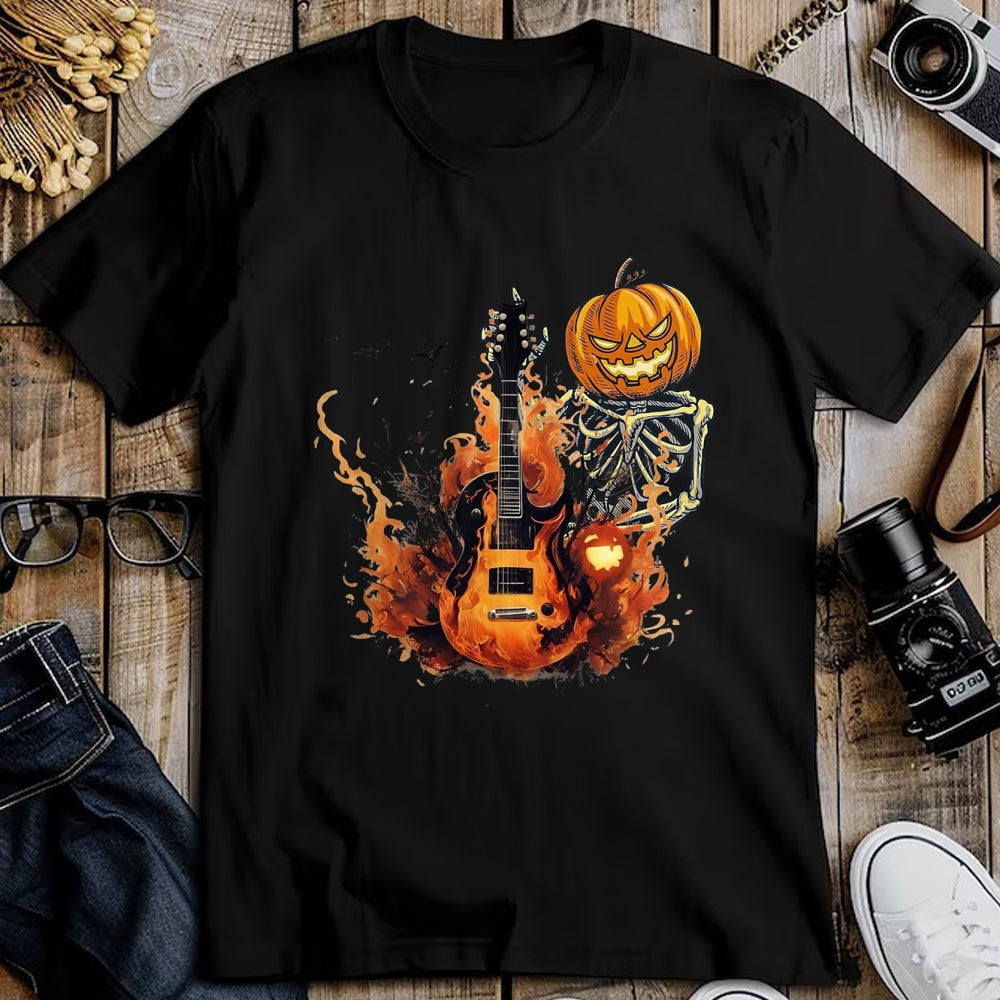 Guitar Lover Shirt, Funny Guitar UnisexT-Shirt/Hoodie/Sweatshirt HLT00 - Funny Halloween Skeleton Rocker with Guitar Rock_n Roll Band T-Shirt, Men, Black, Large