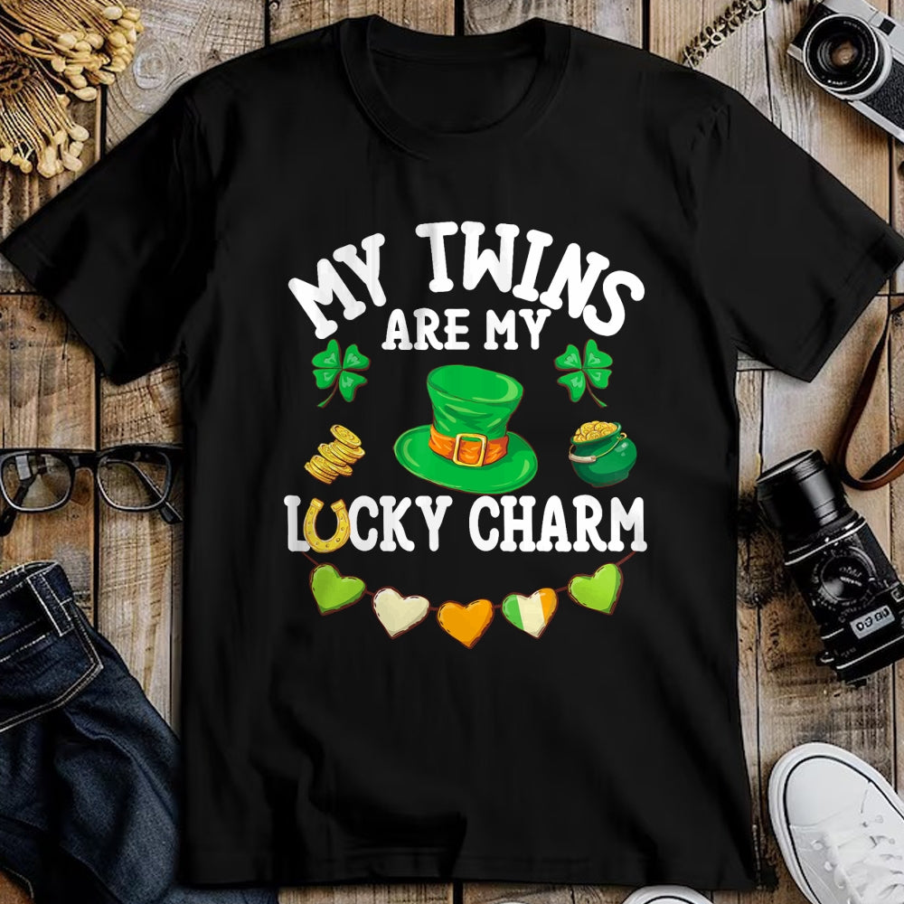 Gift for Mom Shirt, Funny Mom Unisex T-Shirt/Hoodie/Sweatshirt HLT00 - My Twins Are My Lucky Charm St Patricks Day Twin Mom and Dad T-Shirt