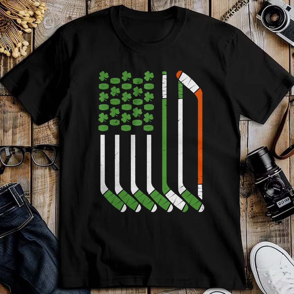 Patrick Day Shirts for Family, Funny Patrick Day shirts, st patrick's day Unisex T-Shirt/Hoodie/Sweatshirt HLT00 - Vintage St Patrick Day Ice Hockey American Flag Saint Pattys T-Shirt