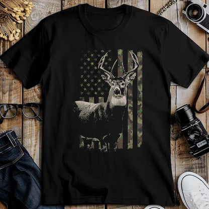 Funny Hunting Shirt, Gift For Hunting Lover Unisex T-Shirt/Hoodie/Sweatshirt HLT00 - Hunting Camo American Flag Deer Camouflage (Design on Back) Long Sleeve T-Shirt