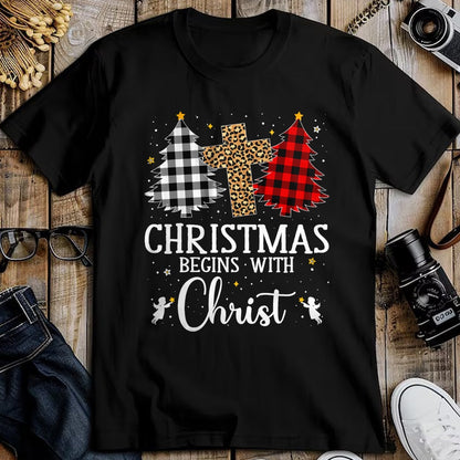 Christian Tee, Christian Faith Unisex T-Shirt/Hoodie/Sweatshirt HLT00 - Christmas Begins With Christ Jesus Cross Christian Christmas T-Shirt