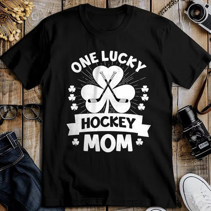 Gift for Mom Shirt, Funny Mom Unisex T-Shirt/Hoodie/Sweatshirt HLT00 - One Lucky Hockey Mom Ice Hockey Shamrock St Patricks Day T-Shirt