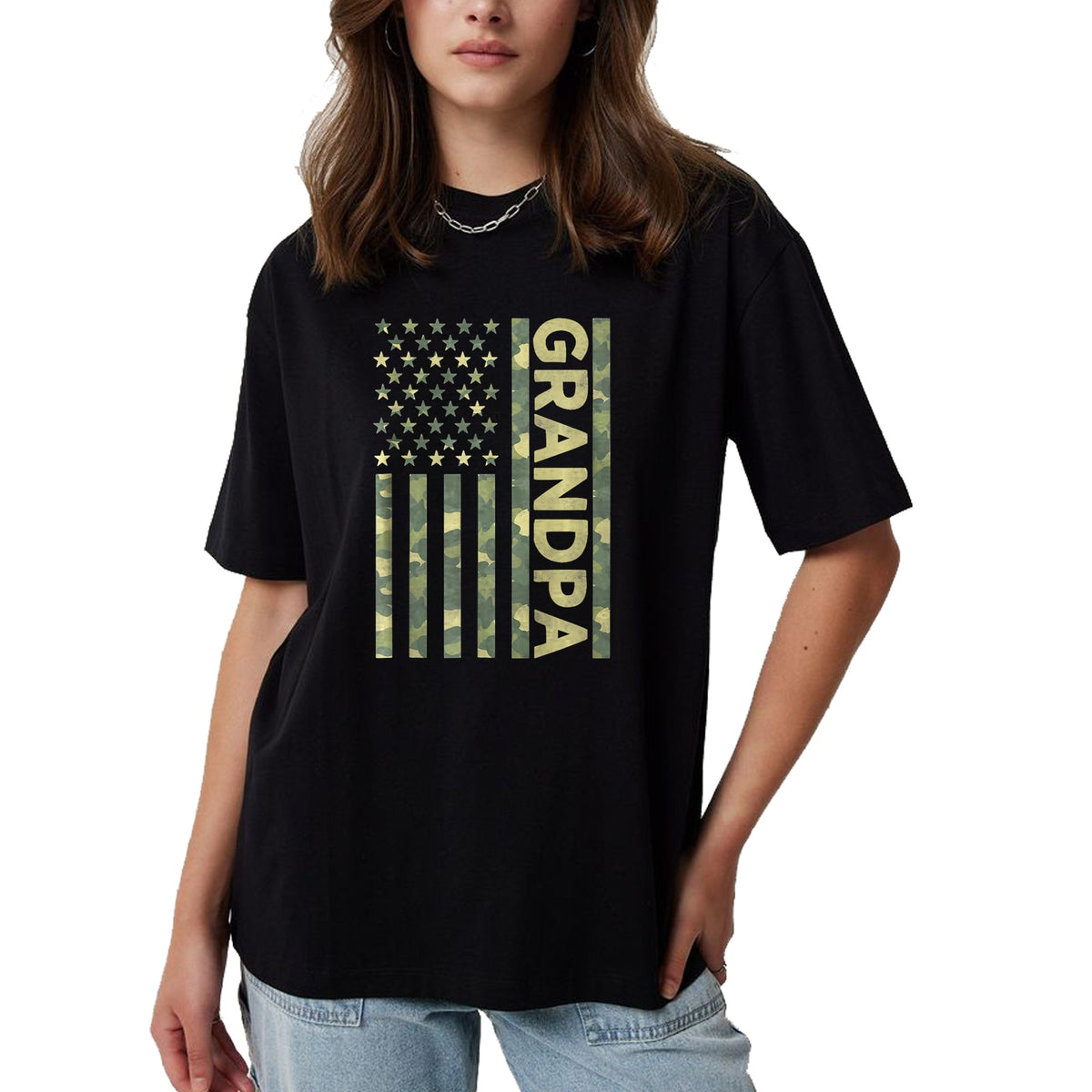 Gift for Dad Shirt, Funny Dad Unisex T-Shirt/Hoodie/Sweatshirt HLT00 – Proud Grandpa Camouflage American US Flag Camo Father_s Day Premium T-Shirt