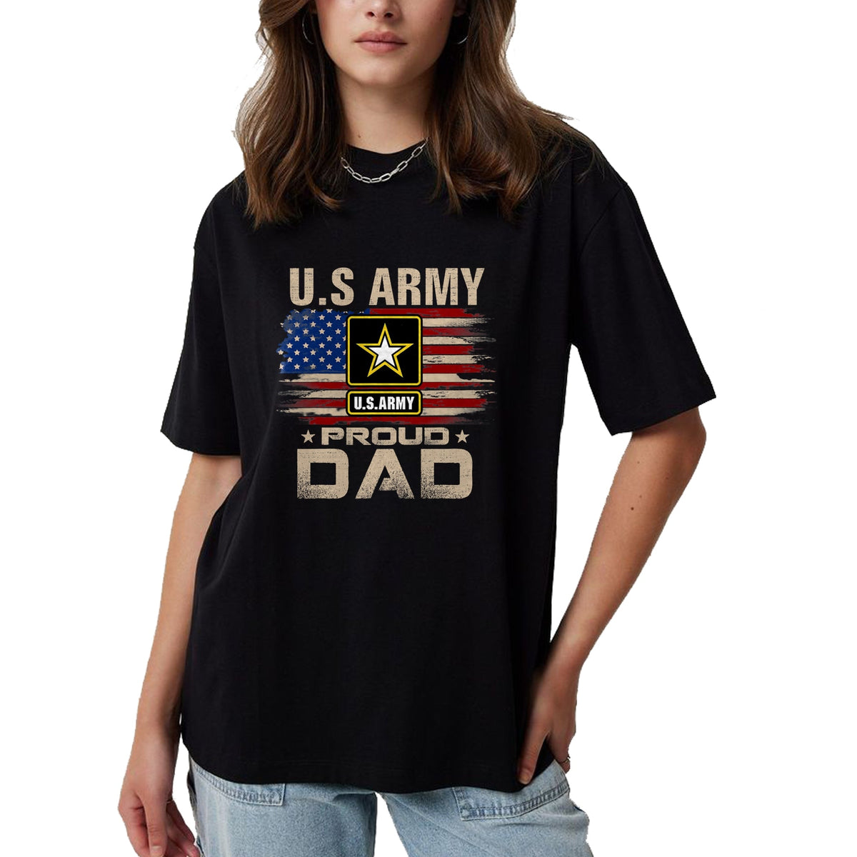 Gift for Dad Shirt, Funny Dad Unisex T-Shirt/Hoodie/Sweatshirt HLT00 – Vintage U.S Army Proud Dad With American Flag T-Shirt