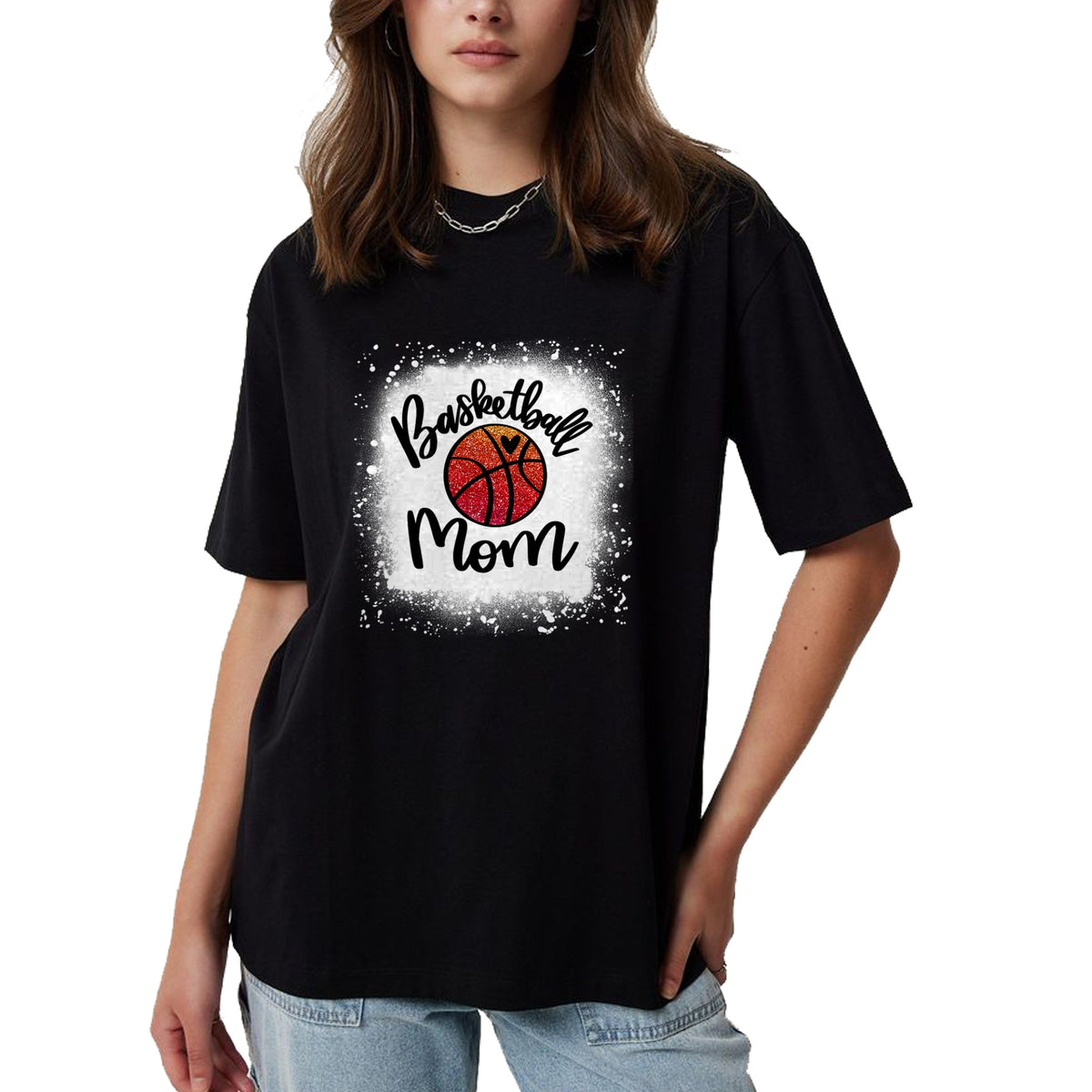 Gift for Mom Shirt, Funny Mom Unisex T-Shirt/Hoodie/Sweatshirt HLT00 - Leopard Bleached Basketball Mom Game Day Gift T-Shirt