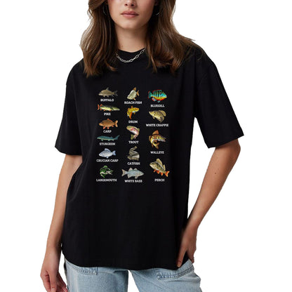 Funny Fishing Shirt, Gift For Fishing Lover Unisex T-Shirt/Hoodie/Sweatshirt HLT00 - Types of Freshwater Fish Species Fishing Fisherman Anglers T-Shirt