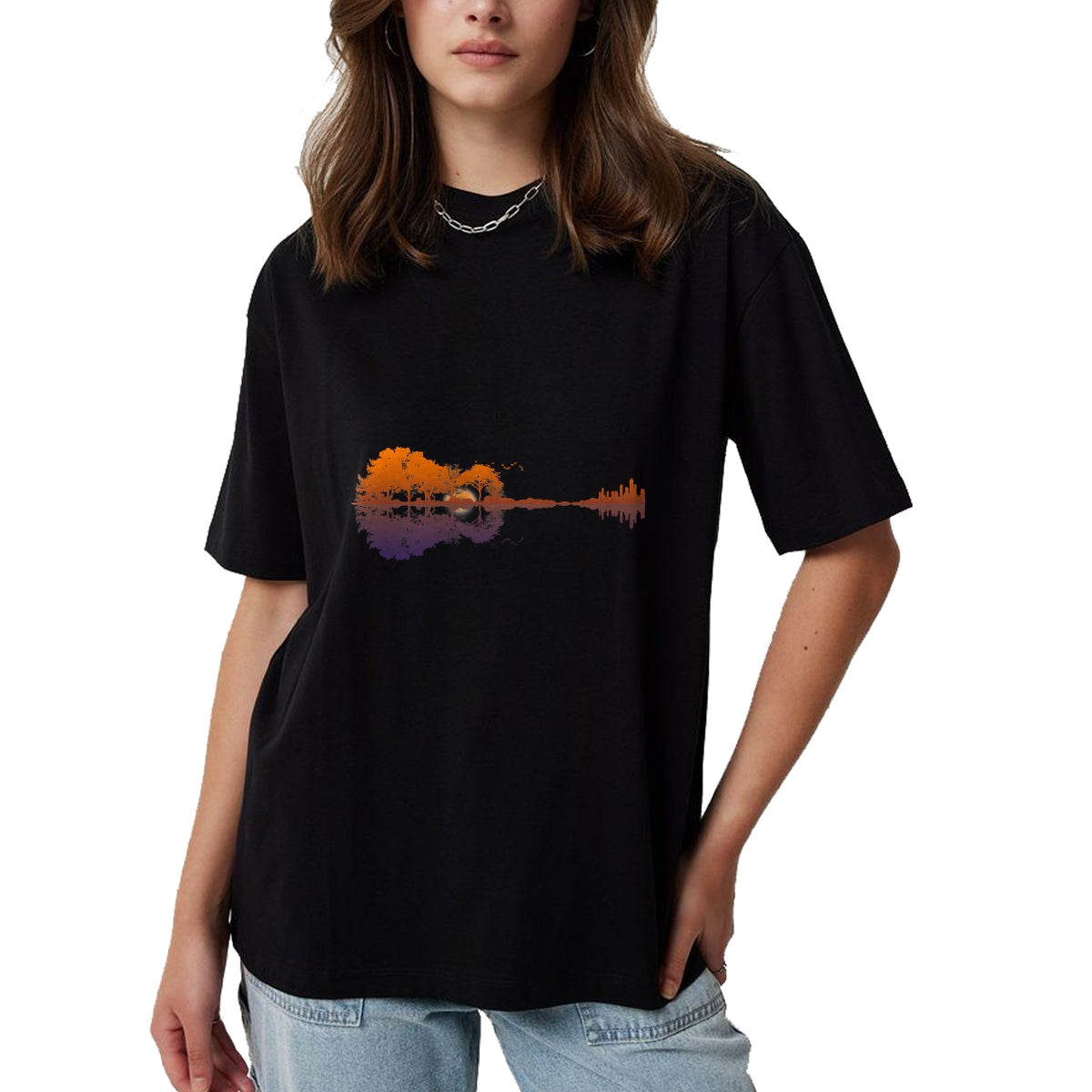 Guitar Lover Shirt, Funny Guitar UnisexT-Shirt/Hoodie/Sweatshirt HLT00 - Guitar Lake Reflections Music and Guitar Lover Guitar T-Shirt Small