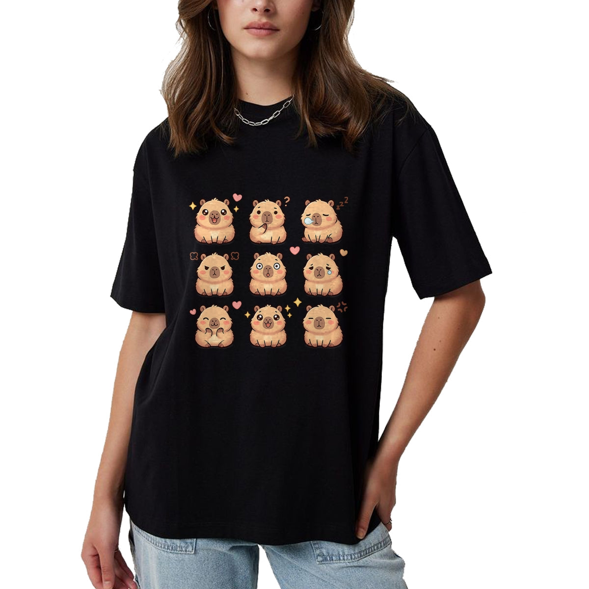 Cute Capybara Shirt, Funny Capybara Unisex T-Shirt/Hoodie/Sweatshirt HLT00 - Cute Kawaii Capybara Chibi Animal Lovers Kids Girl T-Shirt