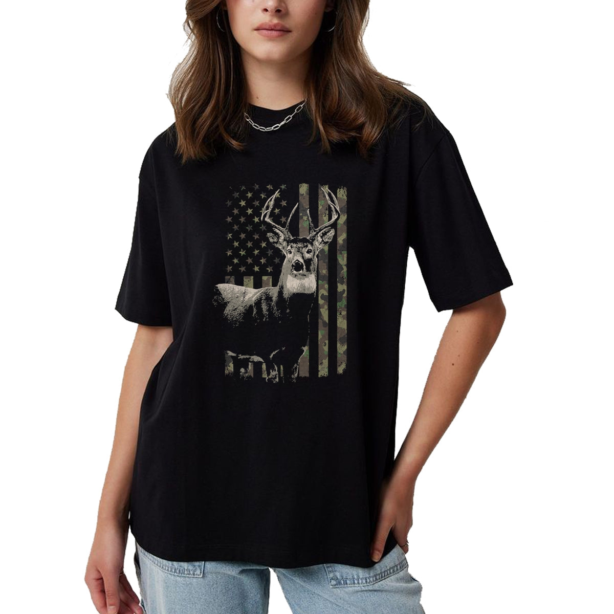 Funny Hunting Shirt, Gift For Hunting Lover Unisex T-Shirt/Hoodie/Sweatshirt HLT00 - Hunting Camo American Flag Deer T-Shirt