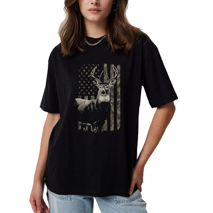 Funny Hunting Shirt, Gift For Hunting Lover Unisex T-Shirt/Hoodie/Sweatshirt HLT00 - Hunting Camo American Flag Deer T-Shirt