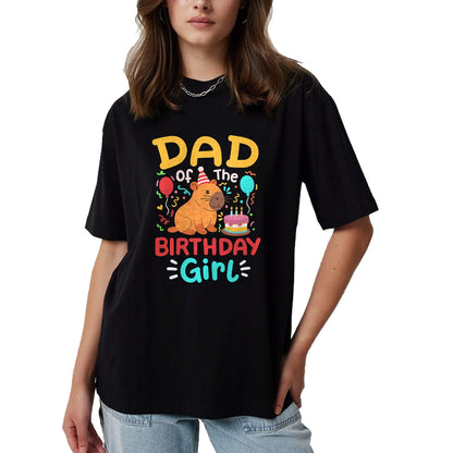 Cute Capybara Shirt, Funny Capybara Unisex T-Shirt/Hoodie/Sweatshirt HLT00 - Dad of The Birthday Girl Kids Cute Capybara Bday Family T-Shirt