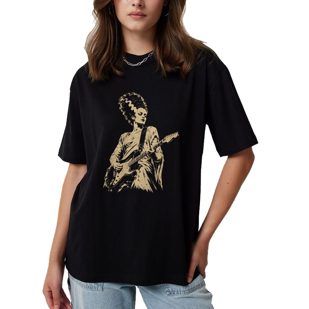 Guitar Lover Shirt, Funny Guitar UnisexT-Shirt/Hoodie/Sweatshirt HLT00 - Bride of Frankenstein Playing Guitar Halloween Guitarist T-Shirt