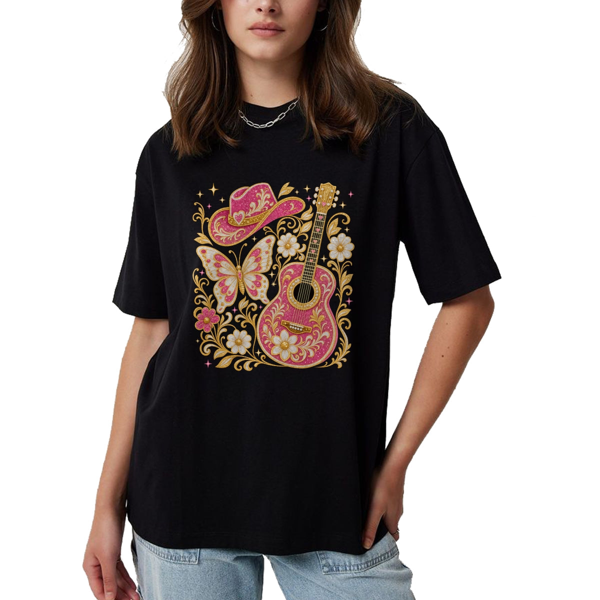 Guitar Lover Shirt, Funny Guitar UnisexT-Shirt/Hoodie/Sweatshirt HLT00 - Western Country Southern Rodeo Cowgirl Guitar Butterfly T-Shirt