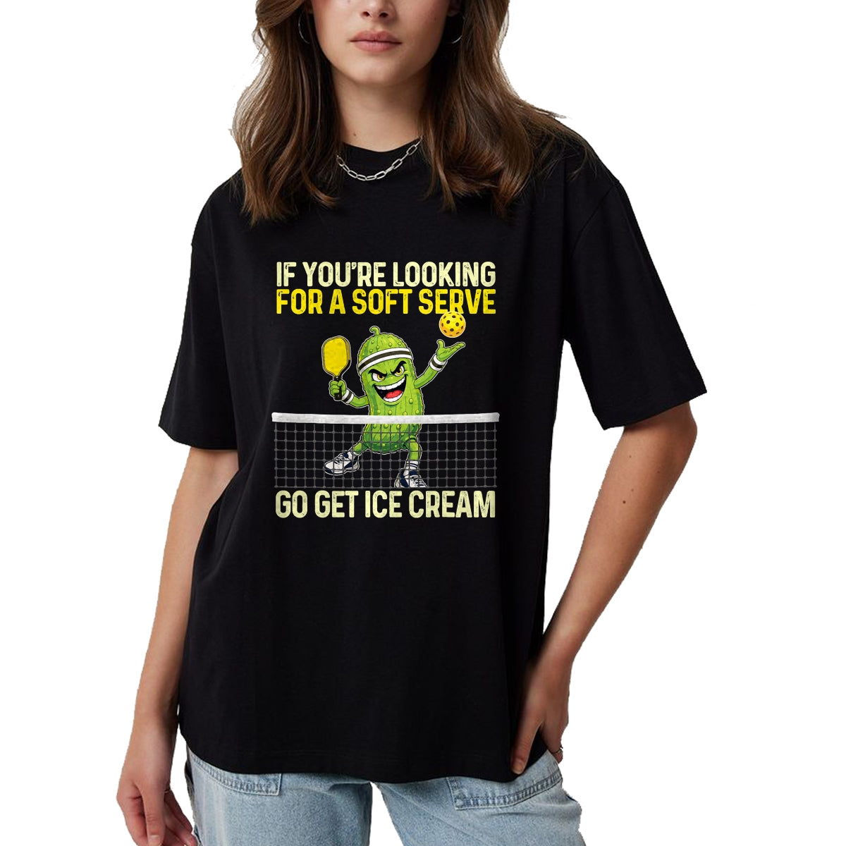 Funny Pickleball Shirt, Pickleball Lover Unisex T-Shirt/Hoodie/Sweatshirt HLT00 - Looking for A Soft Server Go Get Ice Cream - Pickleball T-Shirt