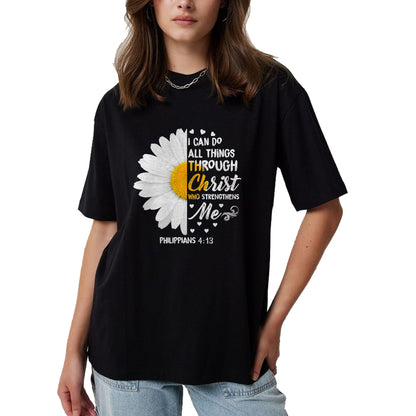 Christian Tee, Christian Faith Unisex T-Shirt/Hoodie/Sweatshirt HLT00 - I Can Do All Things Through Christ - Daisy Flower Religious T-Shirt (1)