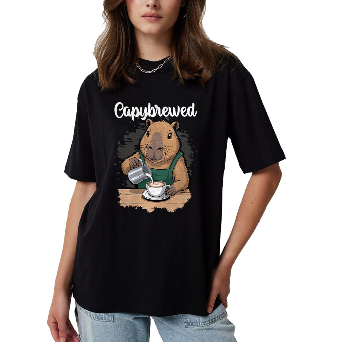 Cute Capybara Shirt, Funny Capybara Unisex T-Shirt/Hoodie/Sweatshirt HLT00 - Capybrewed Funny Capybara Barista Coffee Lover T-Shirt