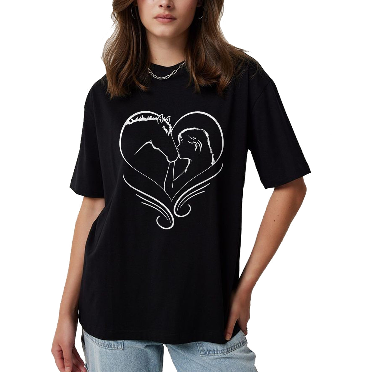 Best Horse Lover Shirt , Funny Horse UnisexT-Shirt/Hoodie/Sweatshirt HLT00 - Girl Kisses Horse Heart Rider Silhouette T-Shirt