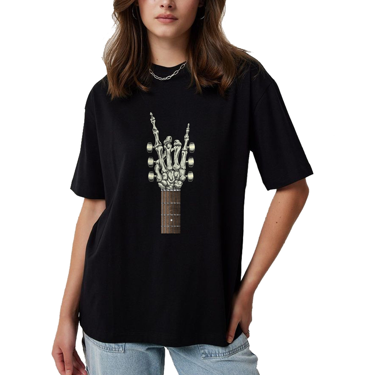 Guitar Lover Shirt, Funny Guitar UnisexT-Shirt/Hoodie/Sweatshirt HLT00 - Rock On Skeleton Hand Guitar Gifts Men Graphic Tee Rock Band T-Shirt