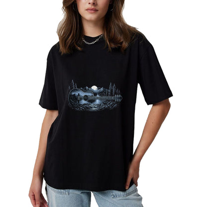Guitar Lover Shirt, Funny Guitar UnisexT-Shirt/Hoodie/Sweatshirt HLT00 - Mountain Nature Scene Acoustic Guitar Men Women Guitarist T-Shirt