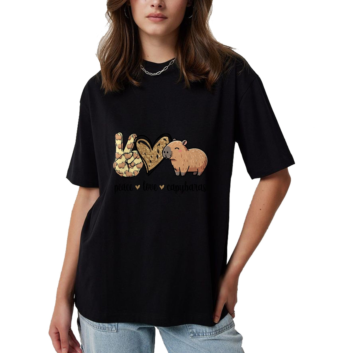 Cute Capybara Shirt, Funny Capybara Unisex T-Shirt/Hoodie/Sweatshirt HLT00 - Kawaii Kids Womens Girls Peace Love Meme Lover Capybara T-Shirt