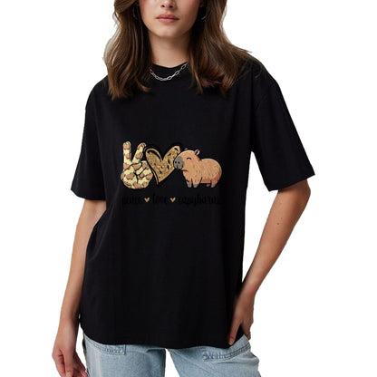 Cute Capybara Shirt, Funny Capybara Unisex T-Shirt/Hoodie/Sweatshirt HLT00 - Kawaii Kids Womens Girls Peace Love Meme Lover Capybara T-Shirt