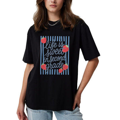 Best Teacher Shirt, Funny Teacher UnisexT-Shirt/Hoodie/Sweatshirt HLT00 - Striped Life is Sweet in Second Grade Strawberries Teacher T-Shirt