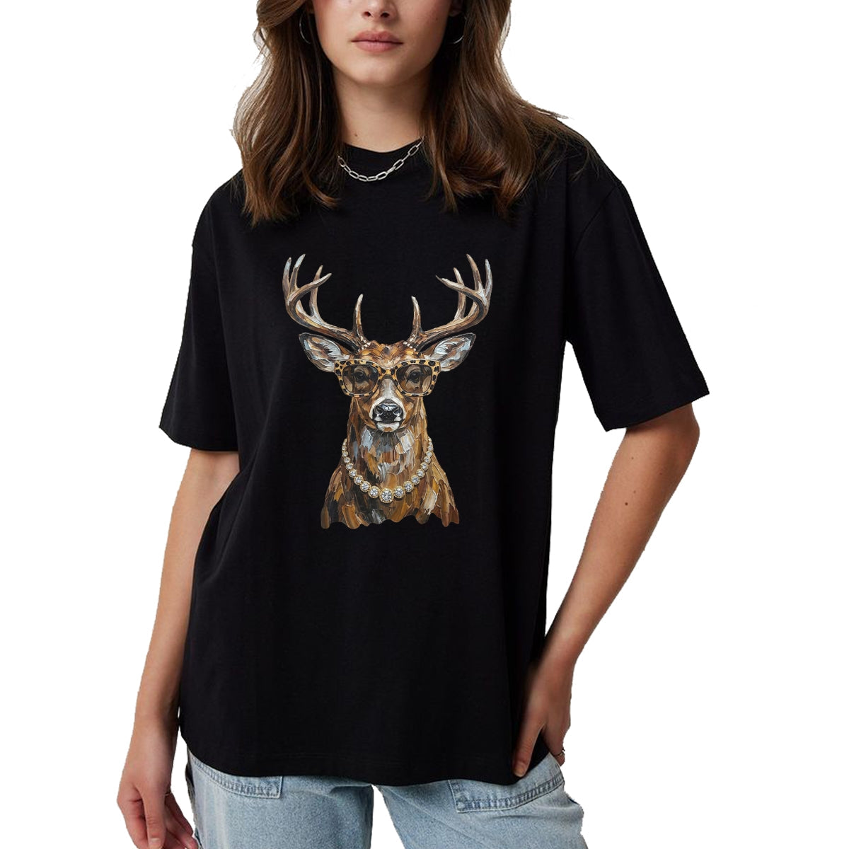 Funny Hunting Shirt, Gift For Hunting Lover Unisex T-Shirt/Hoodie/Sweatshirt HLT00 - Glam Whitetail Deer Wearing Sunglasses Necklace Hunting T-Shirt