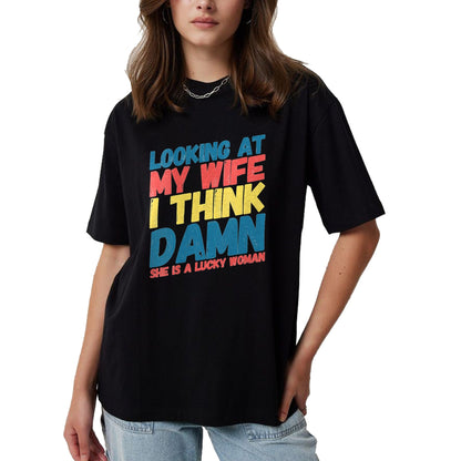 Best Wife Shirt, Wife and Husband Unisex T-Shirt/Hoodie/Sweatshirt HLT00 - Gift for wife T shirt, lucky wife   Womens My Lucky Wife Best Crazy Husband Funny Married Couple V-N