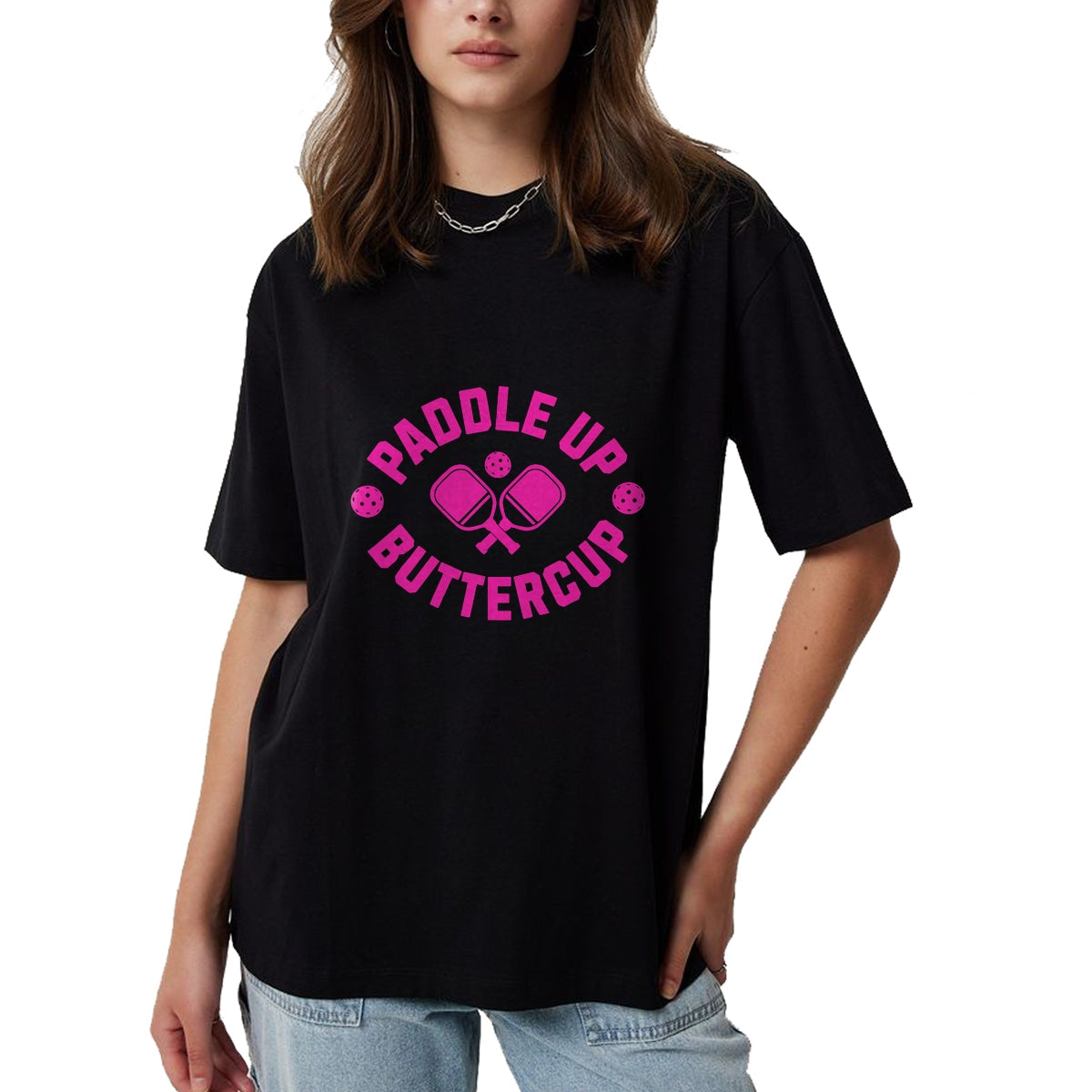 Funny Pickleball Shirt, Pickleball Lover Unisex T-Shirt/Hoodie/Sweatshirt HLT00 - Paddle-Up Buttercup Retro Pink Style Pickleball T-Shirt