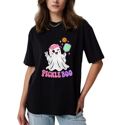 Funny Pickleball Shirt, Pickleball Lover Unisex T-Shirt/Hoodie/Sweatshirt HLT00 - Halloween Pickleball Ghost Girls Women Pickleball Halloween T-Shirt