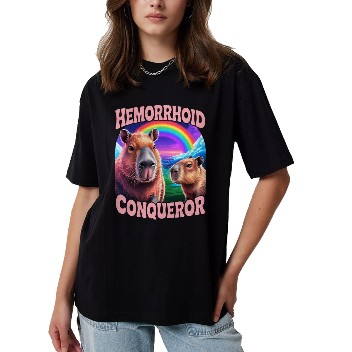 Cute Capybara Shirt, Funny Capybara Unisex T-Shirt/Hoodie/Sweatshirt HLT00 - Hemorrhoids Conqueror Capybara Jokes Funny Hemorrhoid T-Shirt