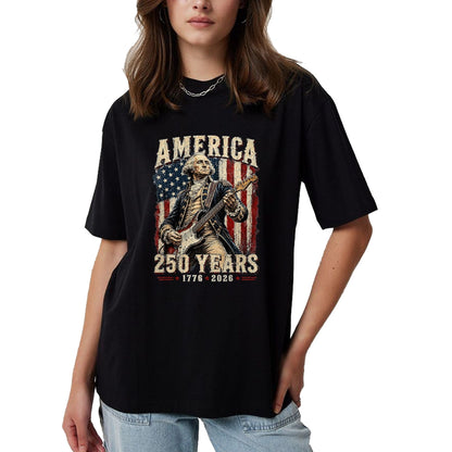 Guitar Lover Shirt, Funny Guitar UnisexT-Shirt/Hoodie/Sweatshirt HLT00 - Vintage George Washington Playing Guitar 250 Years America T-Shirt, Men, Black, 3X-Large