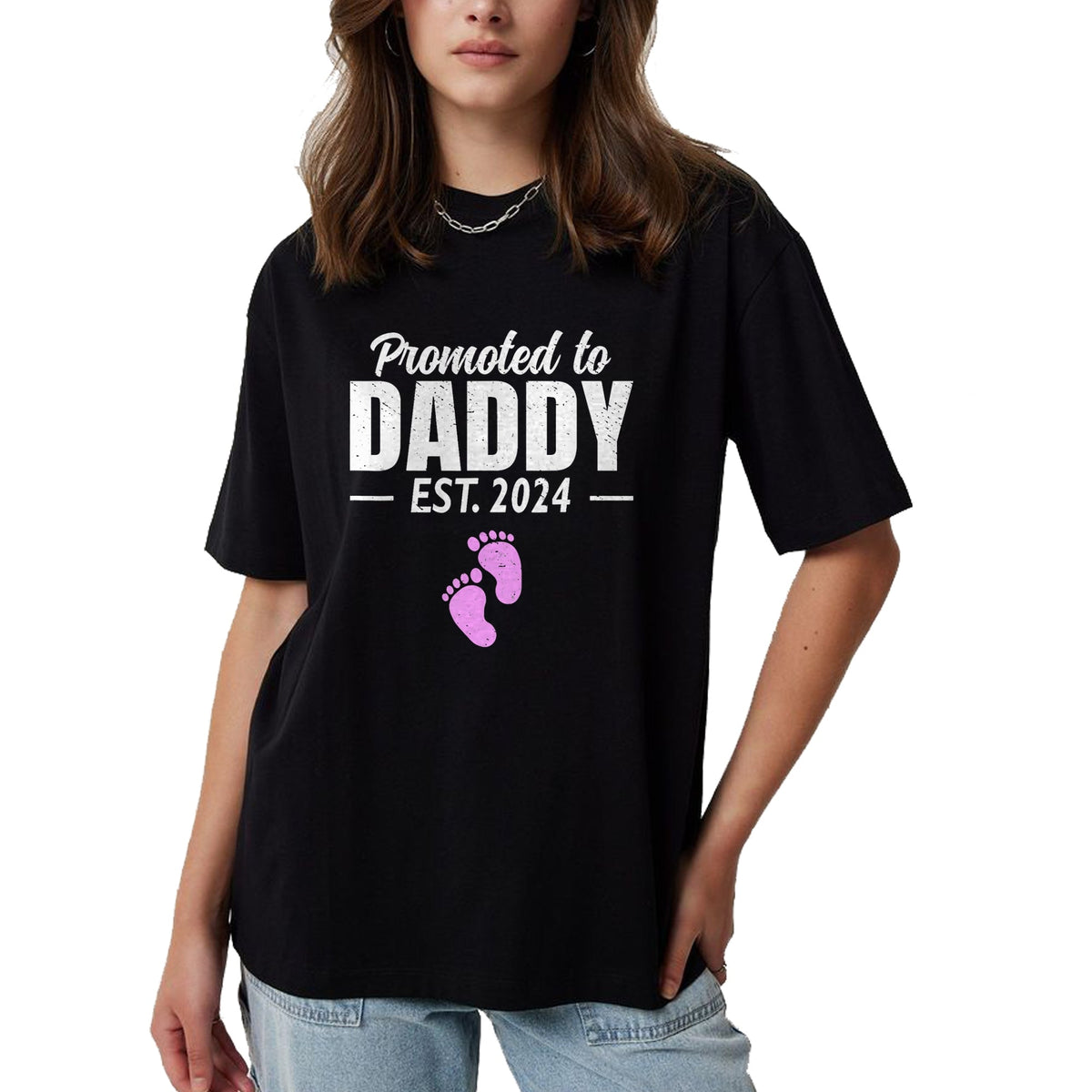 Gift for Dad Shirt, Funny Dad Unisex T-Shirt/Hoodie/Sweatshirt HLT00 – Promoted To Daddy Est 2024 Fathers Day First Time Dad Girl T-Shirt