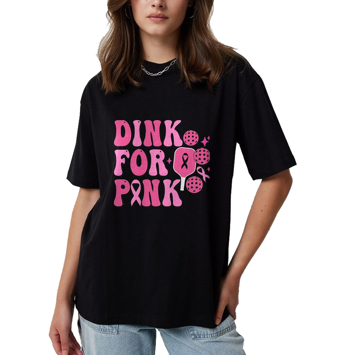 Funny Pickleball Shirt, Pickleball Lover Unisex T-Shirt/Hoodie/Sweatshirt HLT00 - Dink for Pink Breast Cancer Awareness Pickleball Ribbon Pink T-Shirt, Men, Black, 3X-Large