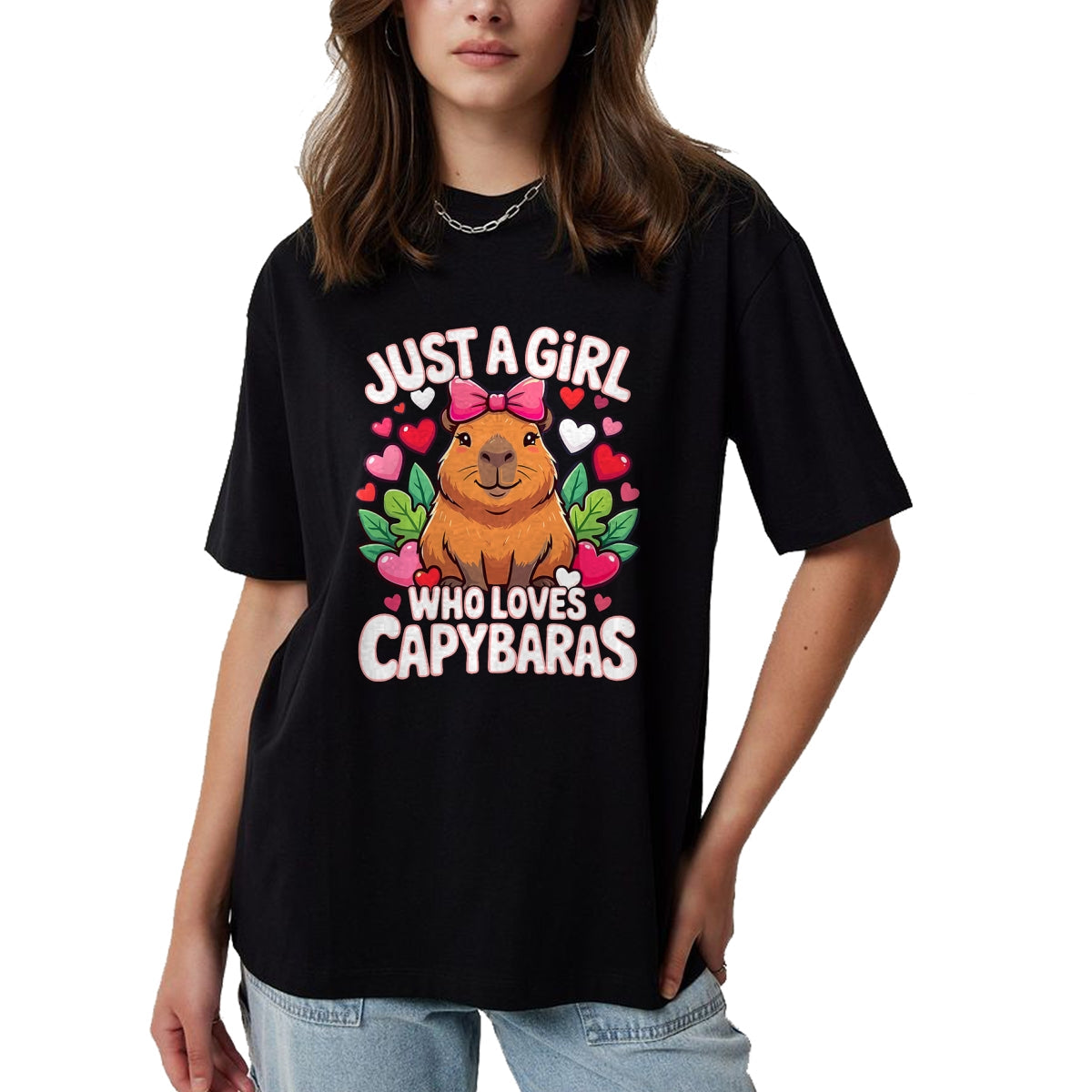 Cute Capybara Shirt, Funny Capybara Unisex T-Shirt/Hoodie/Sweatshirt HLT00 - Capybara Cute Just a Girl who Loves Capybaras T-Shirt (1)