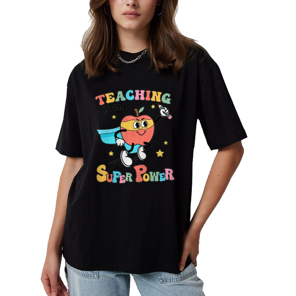 Best Teacher Shirt, Funny Teacher UnisexT-Shirt/Hoodie/Sweatshirt HLT00 - Retro Teaching is My Superpower Apple Teacher Appreciation T-Shirt