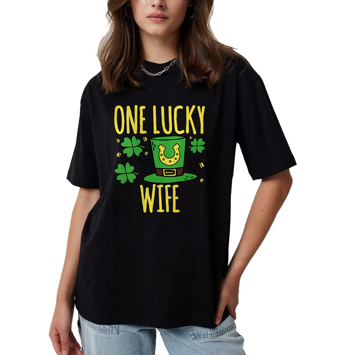 Best Wife Shirt, Wife and Husband Unisex T-Shirt/Hoodie/Sweatshirt HLT00 - Gift for wife T shirt, lucky wife   Womens One Lucky Wife St. Patrick's Day Lucky Wife V-Neck T-Shir