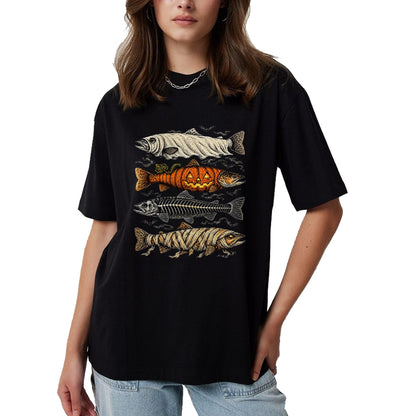 Funny Fishing Shirt, Gift For Fishing Lover Unisex T-Shirt/Hoodie/Sweatshirt HLT00 - Halloween Trout Fish Ghost Pumpkin Skeleton Mummy T-Shirt