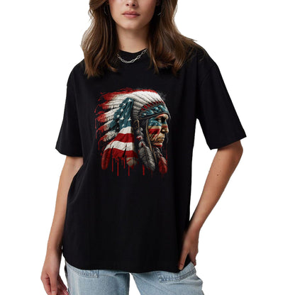 Native American T-Shirts, Vintage Native American Unisex T-Shirt/Hoodie/Sweatshirt HLT00 - Native American Indian Chief American USA Flag