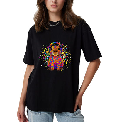 Cute Capybara Shirt, Funny Capybara Unisex T-Shirt/Hoodie/Sweatshirt HLT00 - Funny Capybara Dots Art Animal Lovers Students Boys Girls T-Shirt (2)