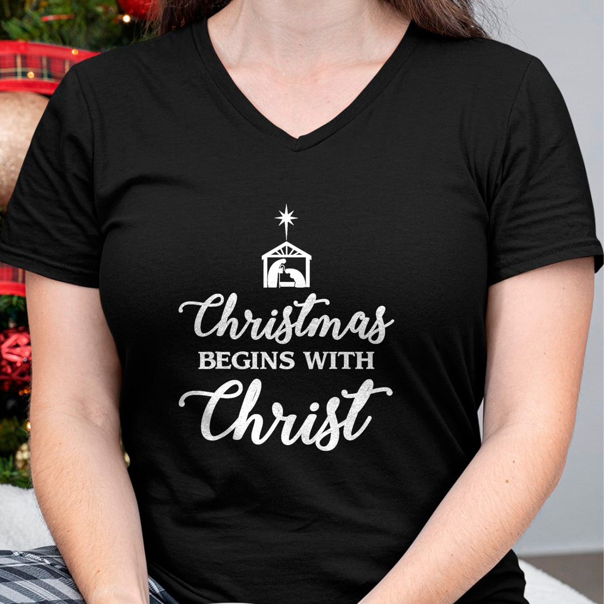 Christian Tee, Christian Faith Unisex T-Shirt/Hoodie/Sweatshirt HLT00 - Christmas Begins With Christ Christmas T-Shirt T-Shirt