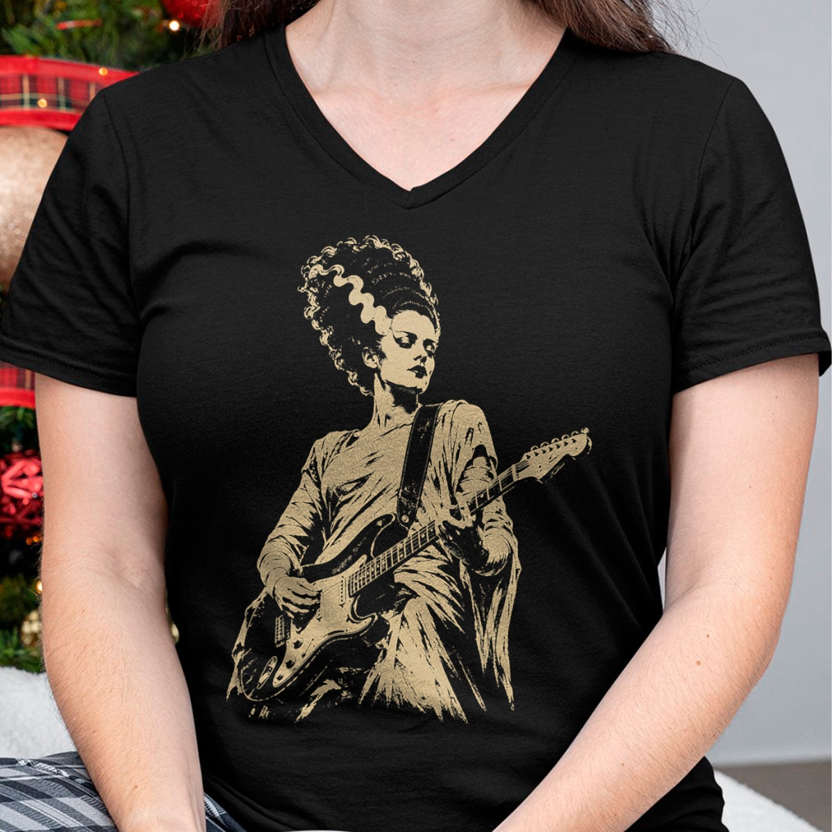Guitar Lover Shirt, Funny Guitar UnisexT-Shirt/Hoodie/Sweatshirt HLT00 - Bride of Frankenstein Playing Guitar Halloween Guitarist T-Shirt
