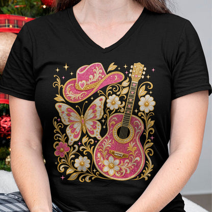 Guitar Lover Shirt, Funny Guitar UnisexT-Shirt/Hoodie/Sweatshirt HLT00 - Western Country Southern Rodeo Cowgirl Guitar Butterfly T-Shirt