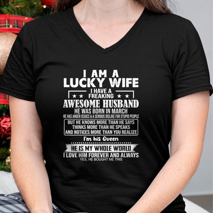 Best Wife Shirt, Wife and Husband Unisex T-Shirt/Hoodie/Sweatshirt HLT00 - Gift for wife T shirt, lucky wife   I Am A Lucky Wife I Have A Freaking Awesome Husband MARCH T-Shir