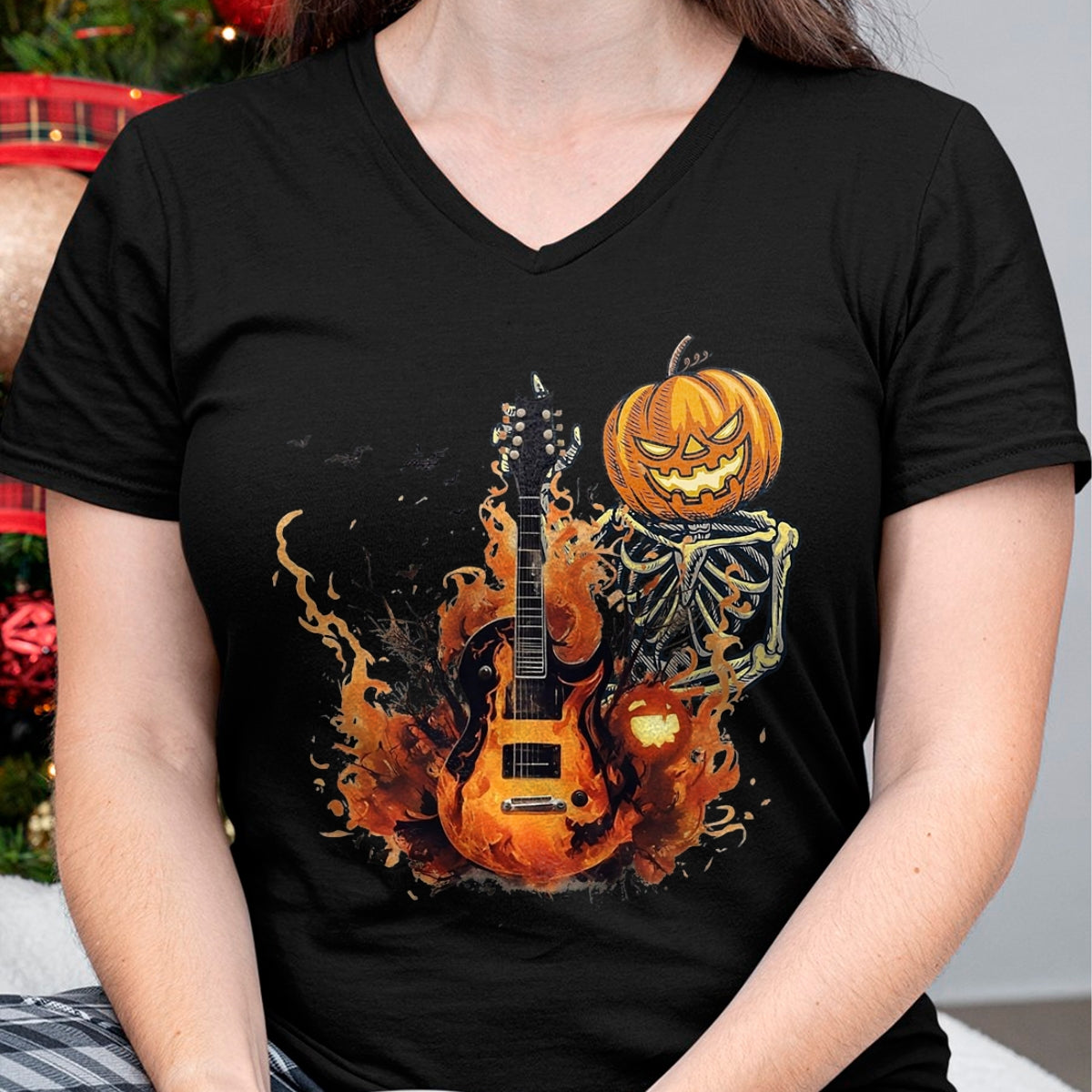 Guitar Lover Shirt, Funny Guitar UnisexT-Shirt/Hoodie/Sweatshirt HLT00 - Funny Halloween Skeleton Rocker with Guitar Rock_n Roll Band T-Shirt, Men, Black, Large