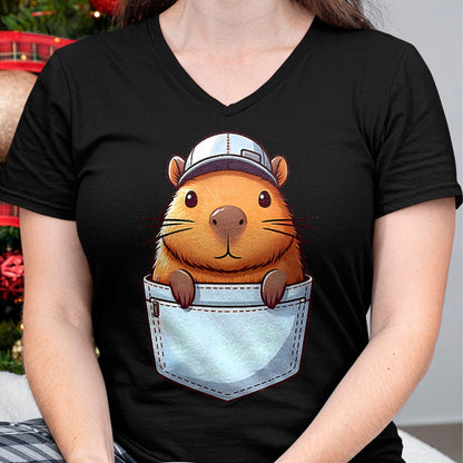 Cute Capybara Shirt, Funny Capybara Unisex T-Shirt/Hoodie/Sweatshirt HLT00 - Friendly Capybara in Pocket for Kids, Boys, Girls, Women Men T-Shirt
