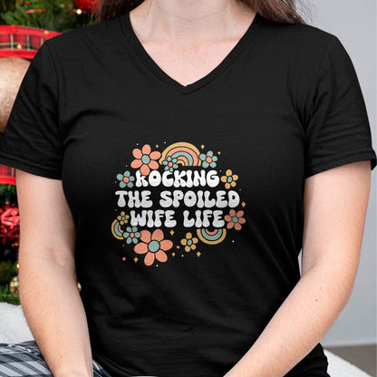 Best Wife Shirt, Wife and Husband Unisex T-Shirt/Hoodie/Sweatshirt HLT00 - Gift for wife T shirt, spoiled wife   Women Rocking The Spoiled Wife Life Flower Groovy T-Shirt (1)