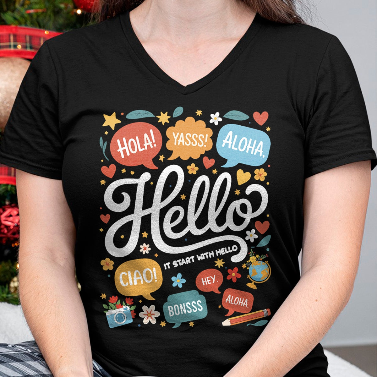 Best Teacher Shirt, Funny Teacher UnisexT-Shirt/Hoodie/Sweatshirt HLT00 - It Starts with Hello Friendship Inclusion Language Teacher T-Shirt (2)
